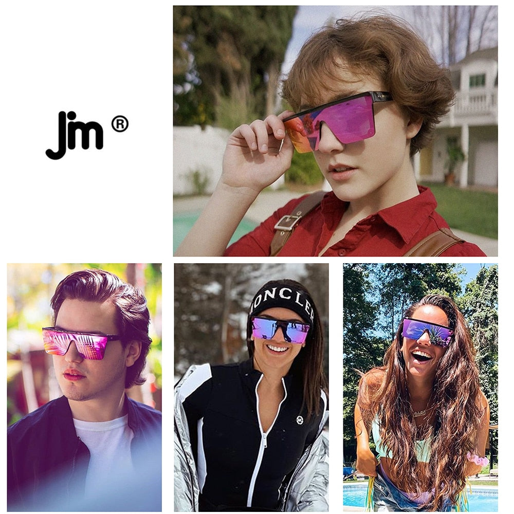 JM Big Flat Top Shield Sunglasses Women Men Square Mirror Sun