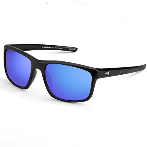 KastKing Toccoa Polarized Sport Sunglasses for Men and Women,Ideal fo, Frame:gloss Black / Lens: Smoke Base Blue Mirror