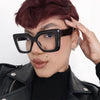 Women Square Plastic Oversized Classic Trendy Fashion Flat Glasses Frame