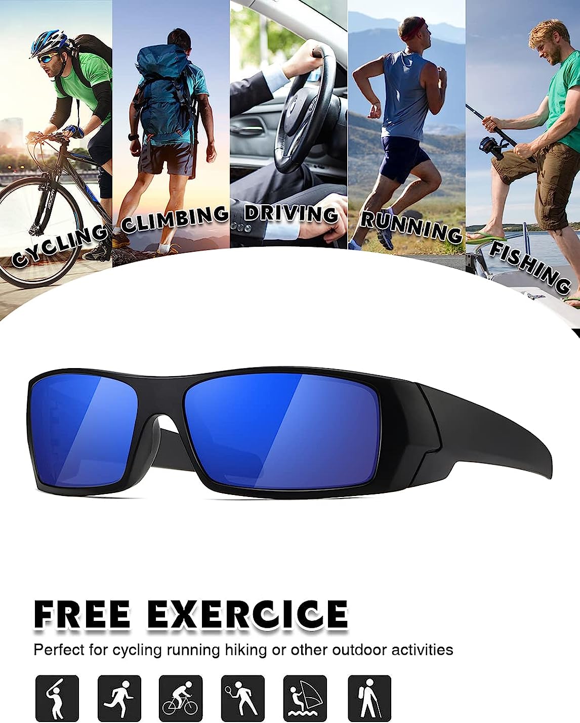 Sport Sunglasses for Women and Men Polarized Rectangle Sunglasses for  Cycling Running Hiking