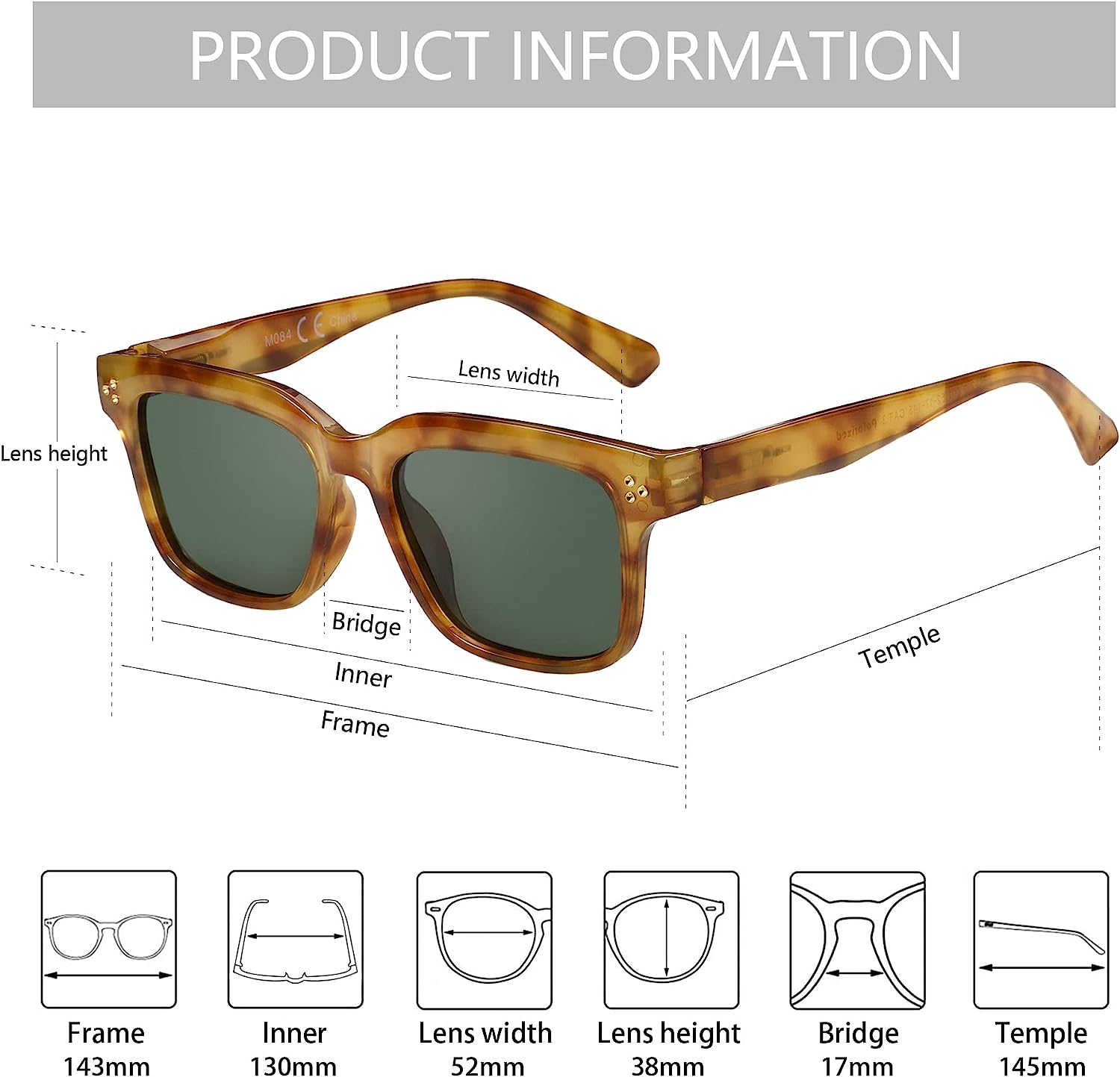 Men's 100% Acetate Square Frame Sunglasses Classic Retro Polarized