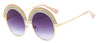 Morden Vintage Rainbow Stripe Round Sunglasses Women Luxury Brand Designer Big Frame Clear Sun Glasses Metal Gradient Eyewear