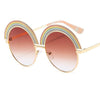 Morden Vintage Rainbow Stripe Round Sunglasses Women Luxury Brand Designer Big Frame Clear Sun Glasses Metal Gradient Eyewear