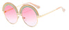 Morden Vintage Rainbow Stripe Round Sunglasses Women Luxury Brand Designer Big Frame Clear Sun Glasses Metal Gradient Eyewear