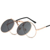 ROUND FRAME PUNK DOUBLE-LAYER FLIP UV PROTECTION SUNGLASSES