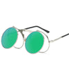 ROUND FRAME PUNK DOUBLE-LAYER FLIP UV PROTECTION SUNGLASSES