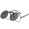 ROUND FRAME PUNK DOUBLE-LAYER FLIP UV PROTECTION SUNGLASSES