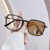 Women's Fashionable Metal Large Frame Color Changing Anti-Blue Light Sunglasses