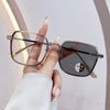 Women's Fashionable Metal Large Frame Color Changing Anti-Blue Light Sunglasses