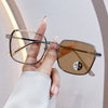 Women's Fashionable Metal Large Frame Color Changing Anti-Blue Light Sunglasses