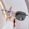 Women's Fashionable Metal Large Frame Color Changing Anti-Blue Light Sunglasses