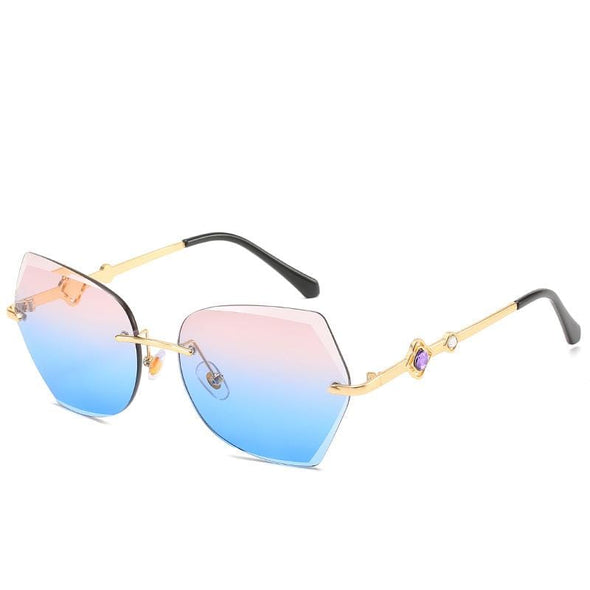 Oversized Square Flat Top Sunglasses Women Men Fashion Luxury Rimless Eyewear Large Brown Shades Oculos Uv400, Gold Gradient Purple