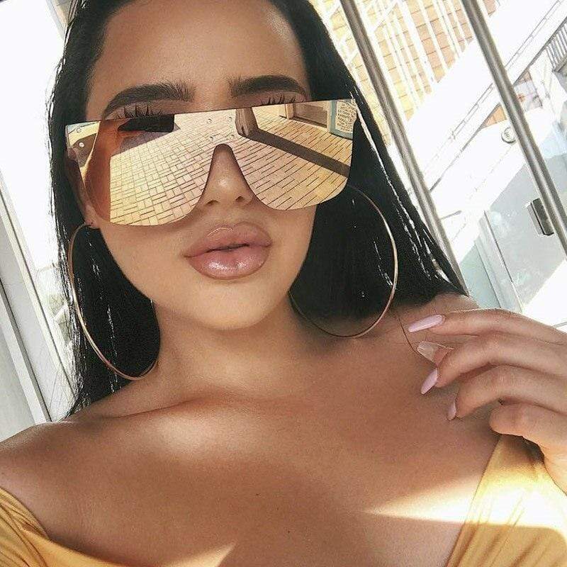 Large One-piece Fashion Sunglasses For Women Men Rivet Square