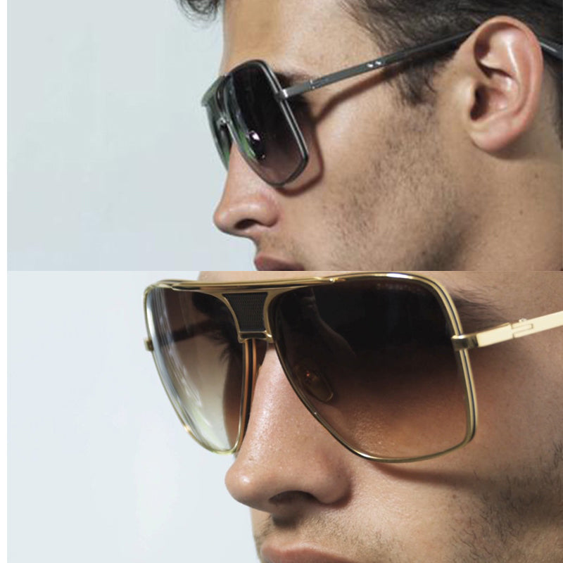 Sun Glasses Big Frame Sunglasses Square Vintage Men Retro Metal Gradient  Fashion