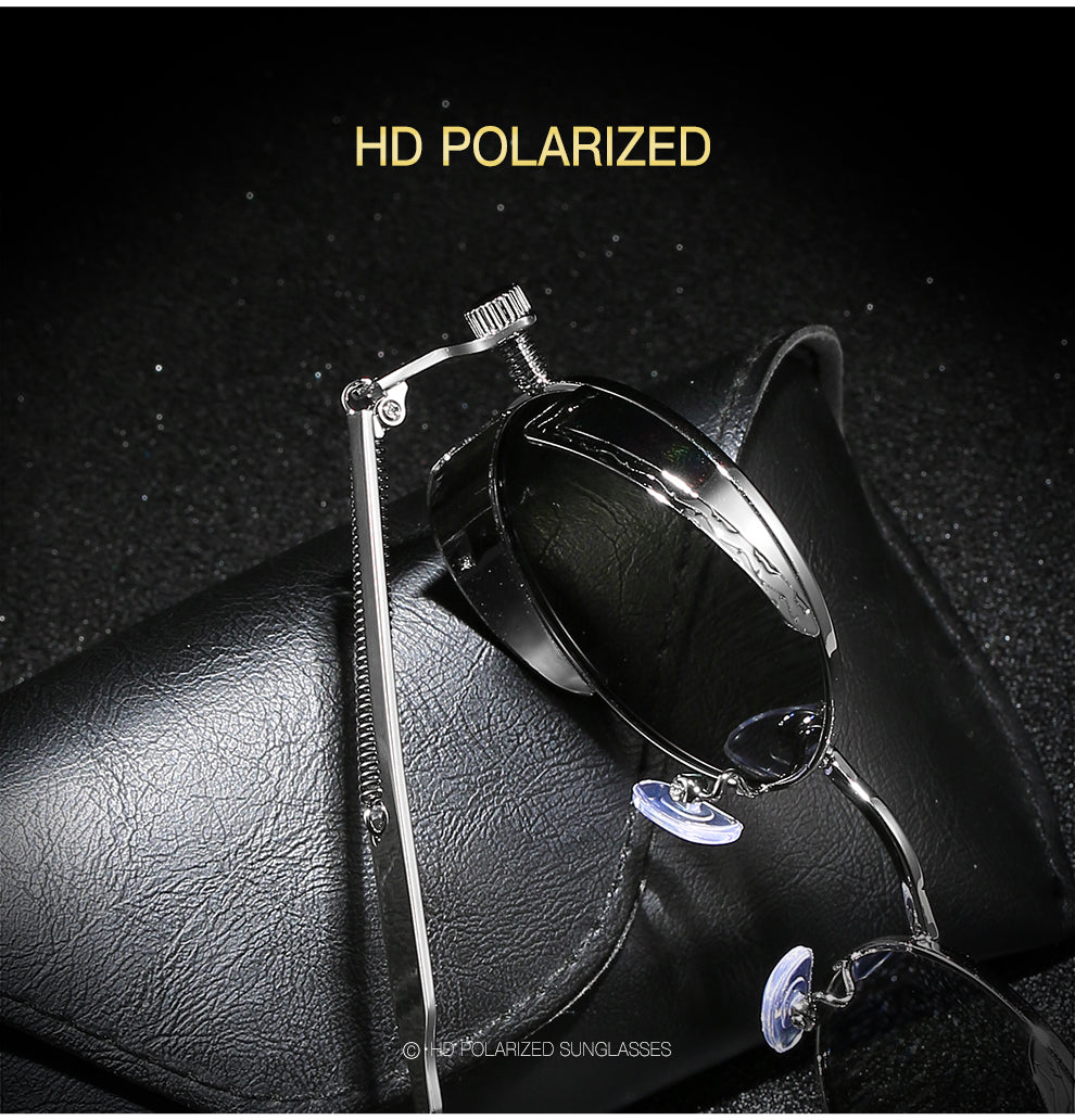 Retro Round Metal HD Polarized Punk Steampunk Sunglasses For Women