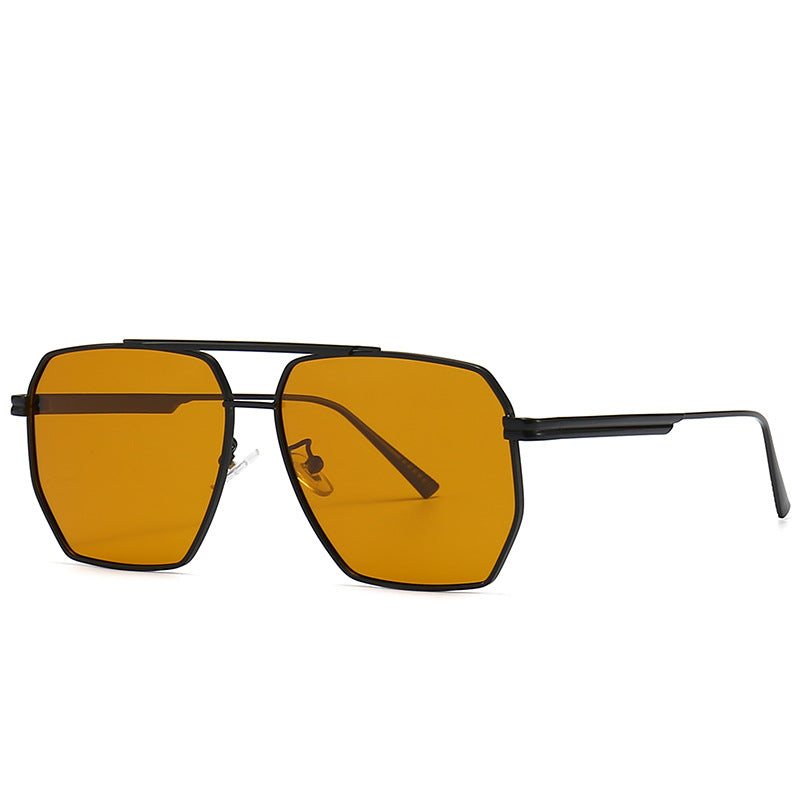 Fashion Double Beam Polarized Metal Square Large Frame Sunglasses