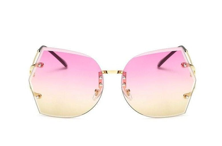 New Rimless Clear Sunglasses Butterfly Oversized Metal Glasses Vintage Designer Brand Luxury Women Celebrity Big Sunglasses, Pink Yellow