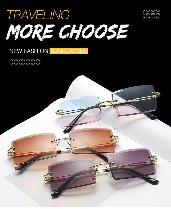 New fashion rimless Oval sunglasses for women beautiful luxury