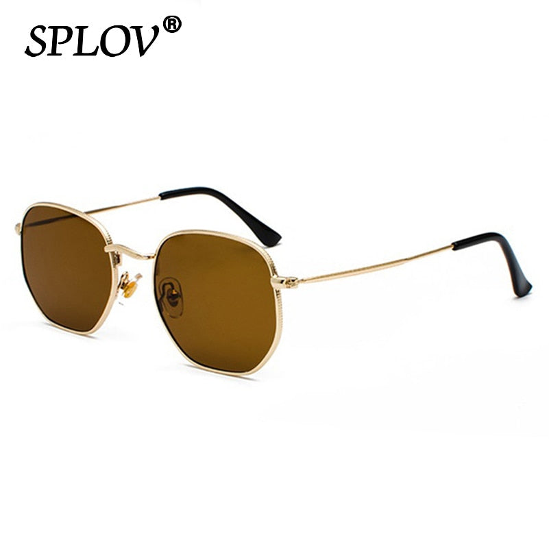 Small rectangle sunglasses men metal frame polygon women red lens sun  glasses men gold uv400
