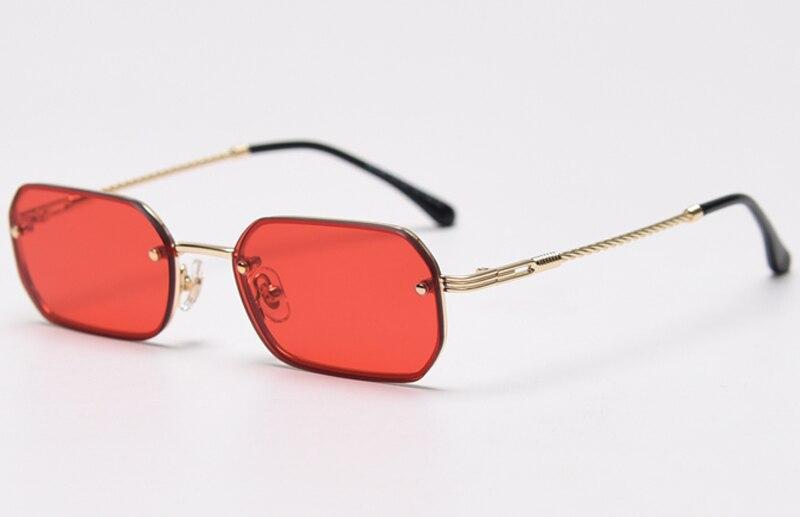 Small Rectangle Sunglasses Men Metal Frame Polygon Women Red Lens Sun  Glasses Men Gold Unisex Uv400