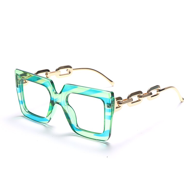 Oversize Square Anti Blue Light Glasses Punk Hollow Chain Arm Clear Le –  Jollynova