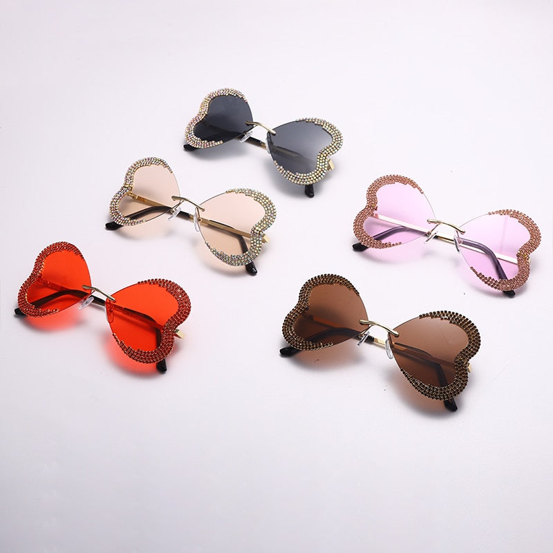 1pc Unisex Rimless Diamond Detail Sunglasses, Punk Style Sports Shades