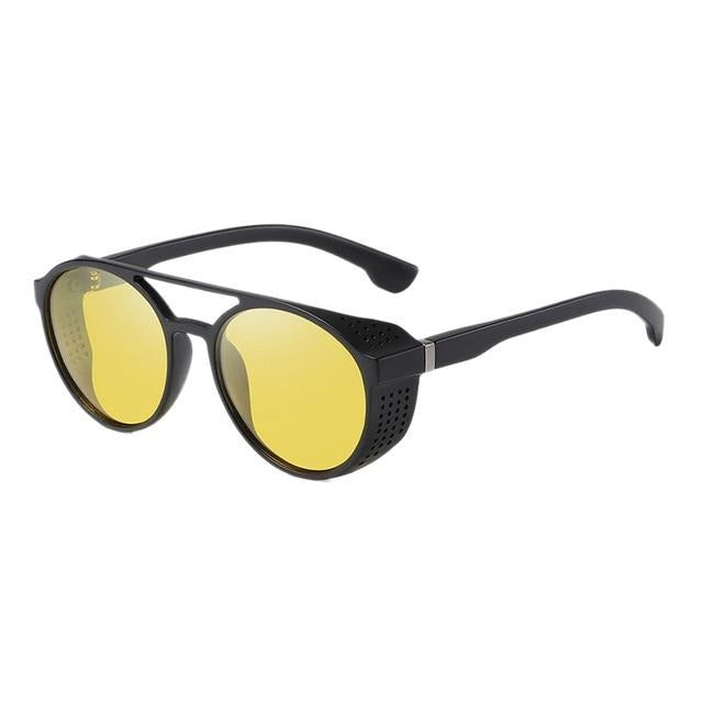 Sunglasses Men Retro Round Punk Sunglasses Double Beam Yellow Lens
